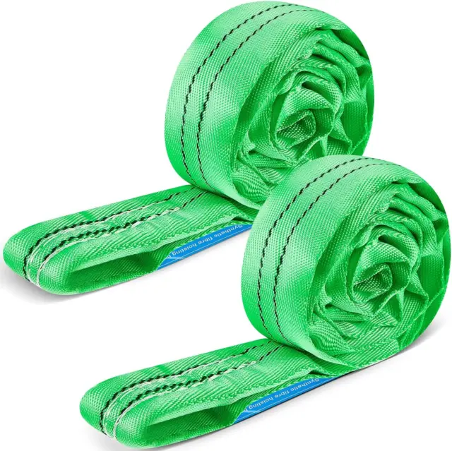 2Pcs Green Polyester round Sling Lifting Straps for Hoist Heavy Duty Object Poly