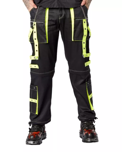 DARKWEAR NEON GREEN BLACK CARGO TROUSERS Skull/Music/Metal/Punk/Biker/Shorts