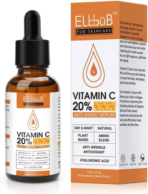 Serum facial puro 30 ml Vitamina C,vitamina B,antiedad,acido hialurónico,vegano