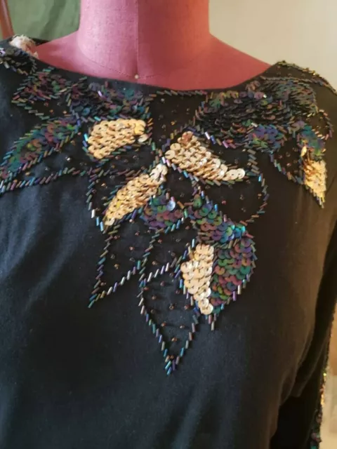 Sequined Black Ladies Top Blouse Bling  1980s Laura Ashley Jane Ashley M