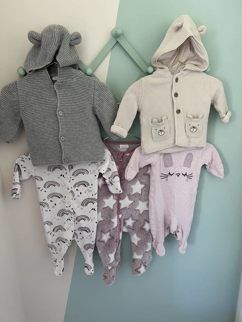 Baby Girl Clothes Bundle NEXT - Newborn Up To 1 Month - 3 sleepsuit, 2 cardigans