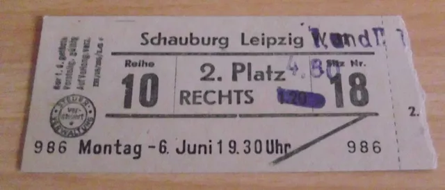 Eintrittskarte LEIPZIG Schauburg Montag 6.6.1960 *7852