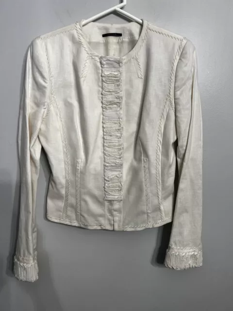 Elie Tahari Linen Cotton Blend Blazer Jacket Western Stitching Ivory Size 10