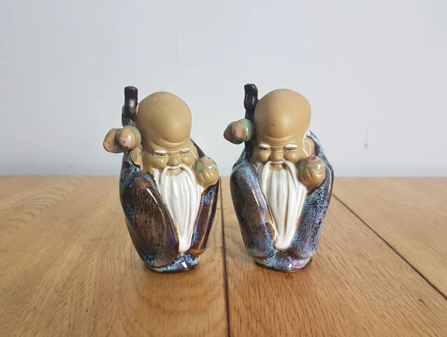 Vintage Chinese Porcelain Figure Glazed Ceramic Wise Man Pair Japanese Oriental