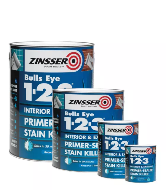 Zinsser Bulls Eye 1-2-3 Primer-Sealer Stain Killer 500ml/1L/2.5L/5L