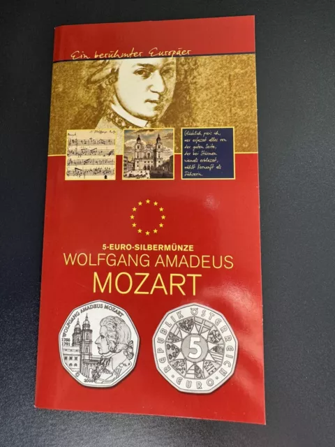 Österreich 5 Euro 2006, Wolfgang Amadeus Mozart, Silber-Münze im Blister, hgh