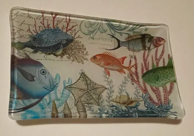 Michel Design Works Glass Soap / Trinket Dish Ocean Fish Rectangle Tray