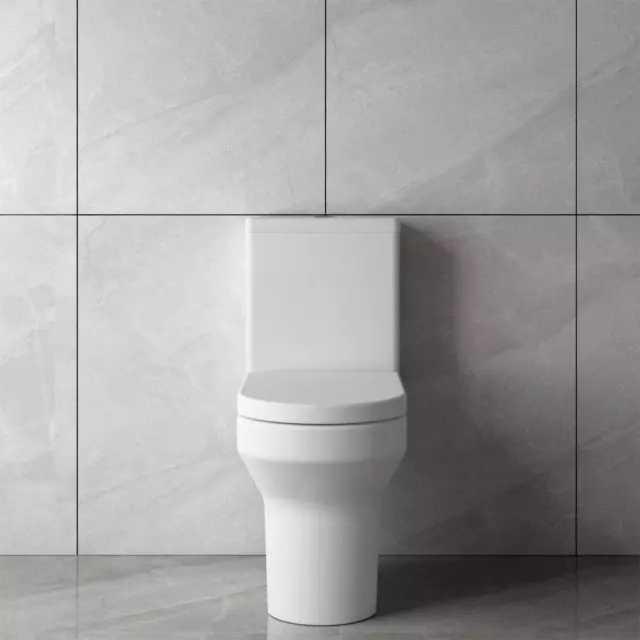 Rimless Close Coupled Toilet & Back To Wall Ceramic Pan Soft Close Seat Bathroom