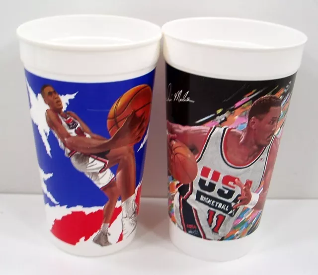 2 Vintage McDonalds Dream Team USA Basketball Cups Malone Miller Coke Coca Cola