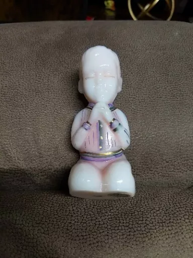 Fenton Art Glass Hand Painted Rosalene Praying Boy Singed Vintage  4"