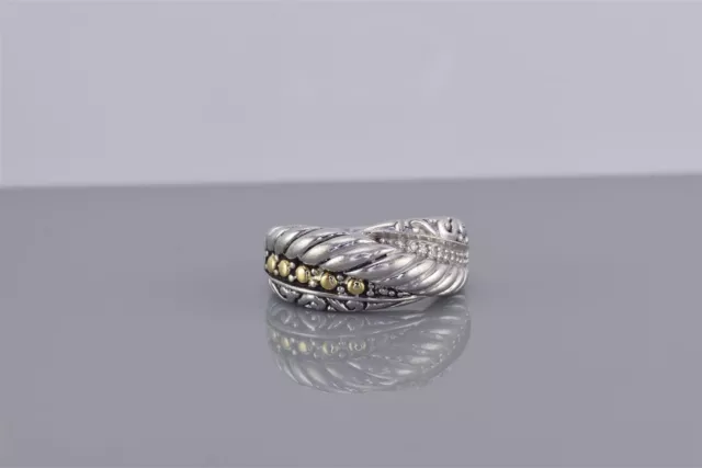 EFFY Sterling Silver & 18k Gold Diamond Cable Crossover Band Ring 925 Sz: 7