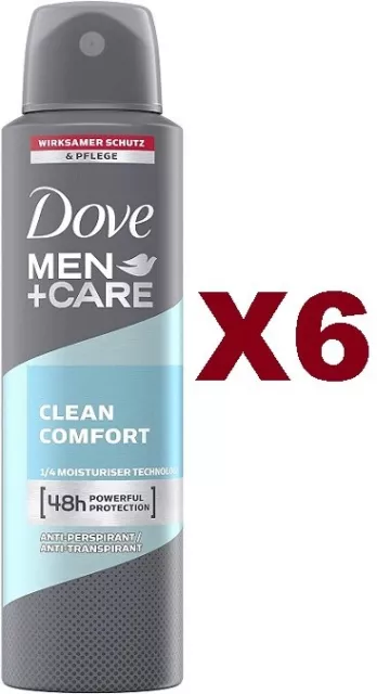 6 Pz Dove Men Care Deodorante Clean Comfort 150Ml Spray Uomo 48H