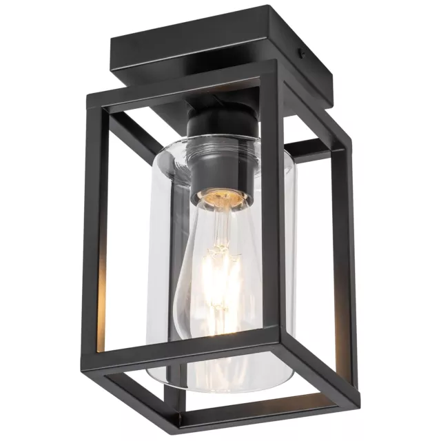 Flush Mount Ceiling Light Fixture with Clear Glass Shade, Farmhouse Black Met...