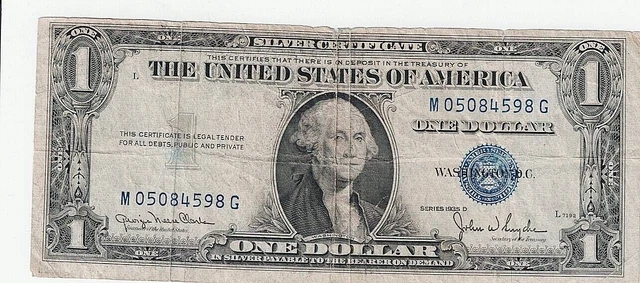 1935 D Silver Certificate Note  Blue Seal Series D Circulated Free Shipping