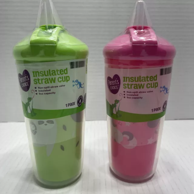Lote de 2 vasos de paja aislados a elección de padres 9 oz más de 12 meses verde/rosa