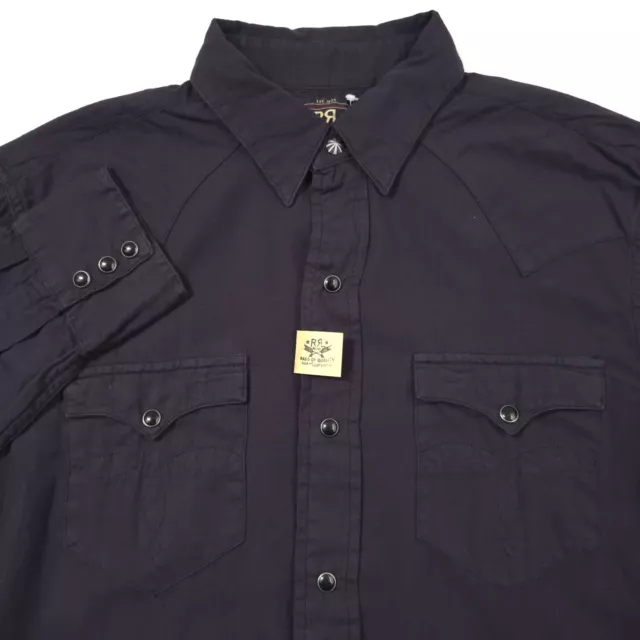 $185 RRL Ralph Lauren Black Slim Fit Twill Pearl Snap Western Shirt Mens Small