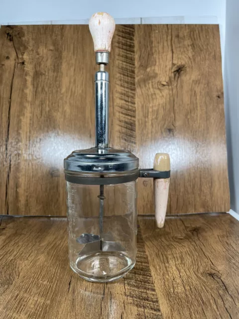 Vintage Hazel Atlas Wood Handle Nut Chopper Glass Measuring Jar