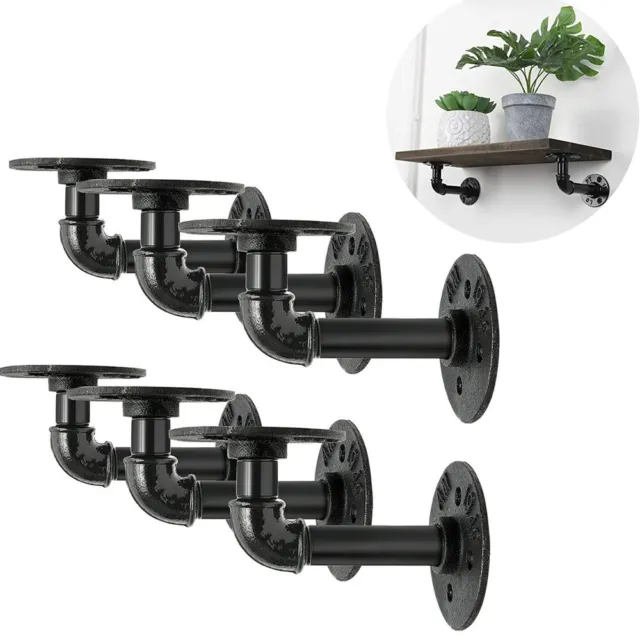 Set of 6 Pipe Shelf Bracket Industrial DIY Home Decor Wall Mounted Floating Rack