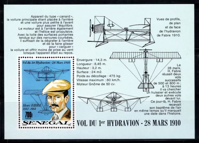 Senegal 1989 Mi. Bl.49 Block 100% Postfrisch 700 Fr, Wasserflugzeug,Henri Fabre