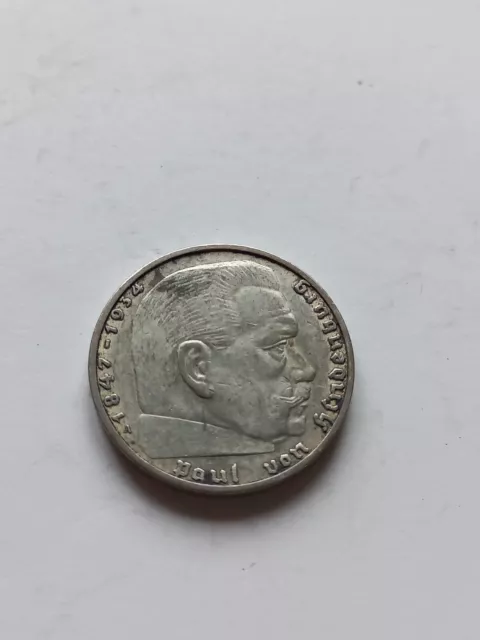 Deutsches Reich Münze 2 RM 1937 A, 625er Silber, Paul von Hindenburg