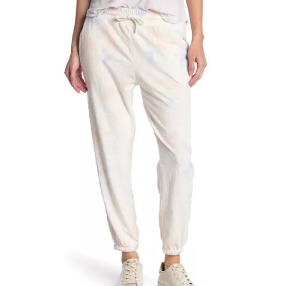 NWT $148 Splendid Tie Dye White Draw String French Terry Sunrise Joggers Size L