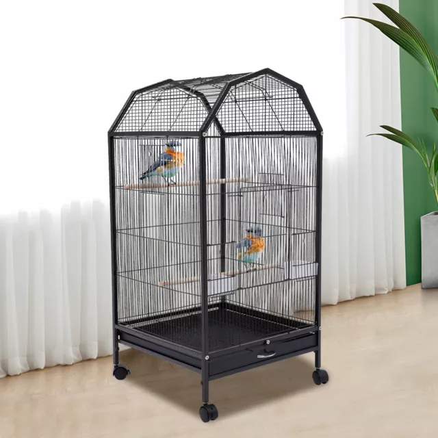 Black Large Bird Cage wit Rolling Stand Cockatiel Parakeet Finch Parrot Birdcage