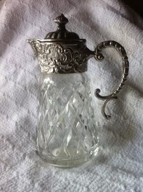VTG" Silver Plate Crystal Carafe/Pitcher" 5'1/4 Tall @ LOW PRICE "L@@K"