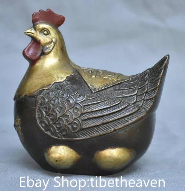 5.2" Old China Copper Gilt Feng Shui Hen Wealth Lucky Statue Sculpture