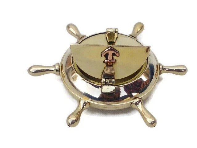 Cenicero de latón con diseño de rueda náutica antigua para pareja (dorado,...