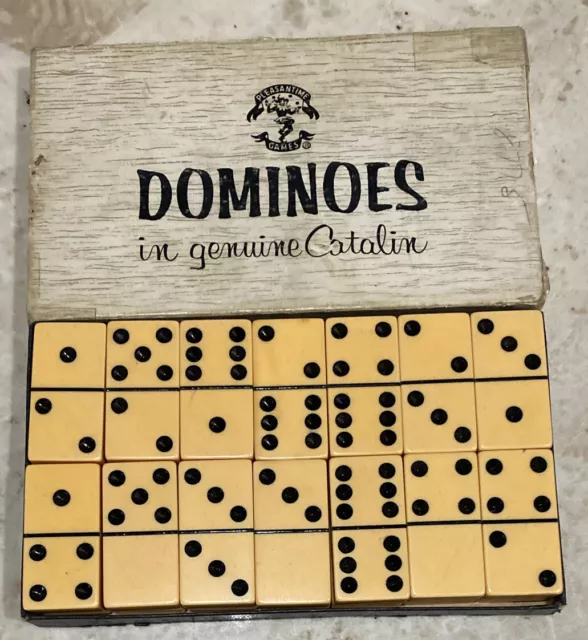Vintage Genuine Catalin Dominoes by Pacific Game Butterscotch w Box Vintage Genuine Catalin Dominoes by Pacific Game Butterscotch w Box