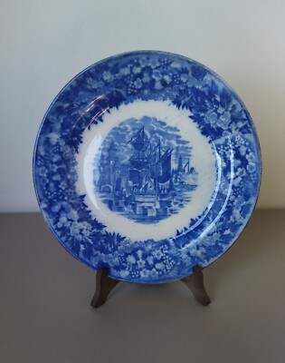 Antico Piatto WEDGWOOD Ferrara Collandine Disegno Barche Castelli cm 22 A 