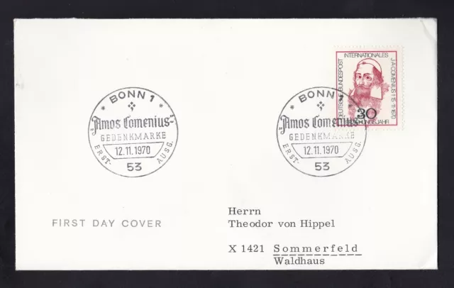 Briefmarken BRD 1970 " Internationales Erziehungsjahr, Comenius " FDC