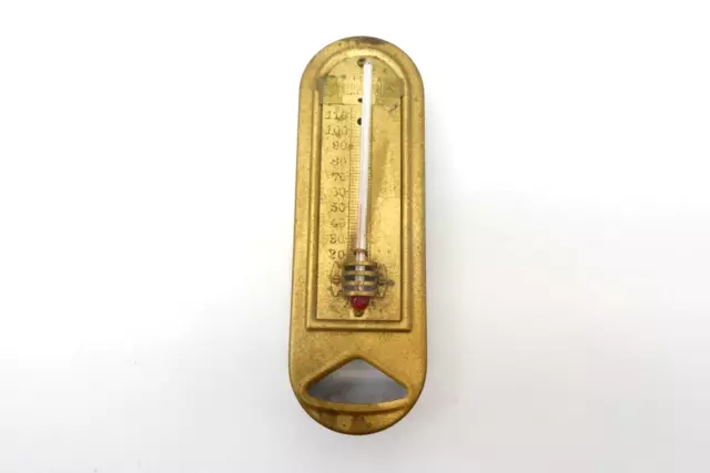 Vintage Used Minneapolis Brass Metal Thermometer Glass Decorative Old