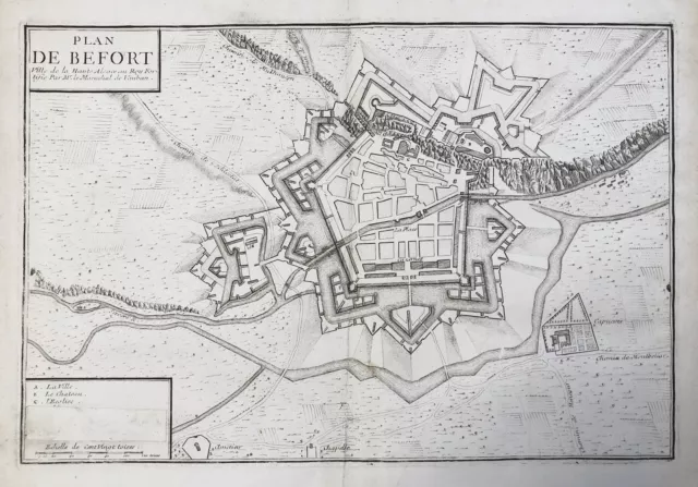 Belfort Bourgogne-Franche-Comte Plan Fortification Gravure sur Cuivre Engraving