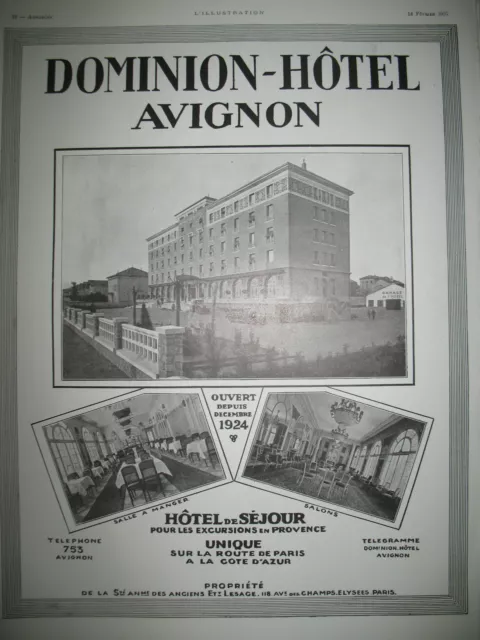 Publicite De Presse Dominion Hotel Avignon Tourisme Excursion Provence Ad 1925