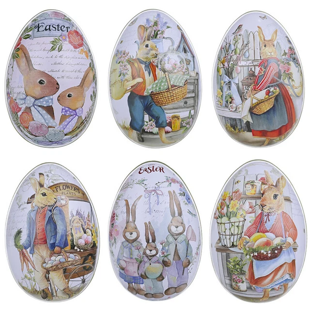 1 pz scatola di uova di Pasqua in latta cartoni animati coniglio uova stampate caramelle-xp