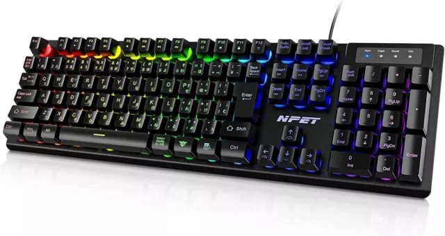 NPET Gaming Keyboard RGB Backlight Waterproof USB 26 Key Classifier Collisi