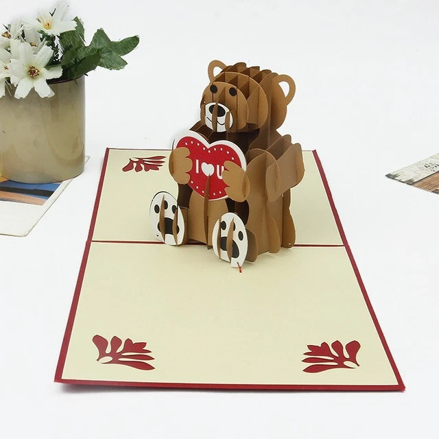 TEDDY BEAR POP Up Card 3D Birthday Anniversary Greeting Card Assembled ...