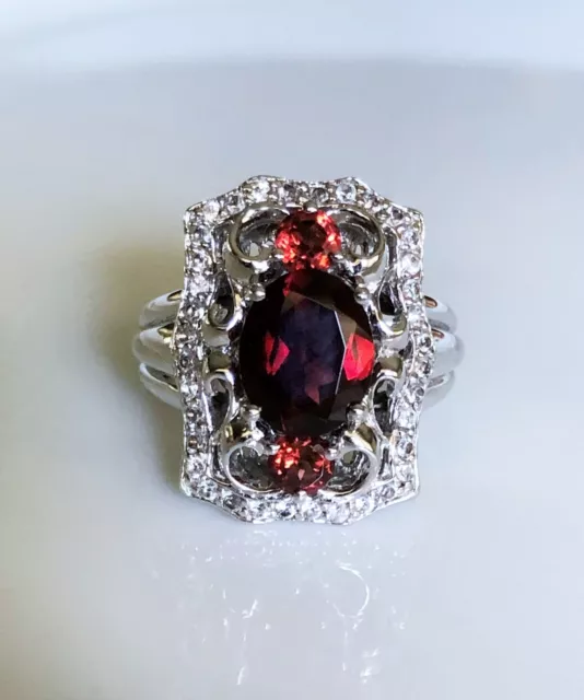 Victoria Wieck Large Garnet Stone Victorian Style Sterling Silver Ring Size 7