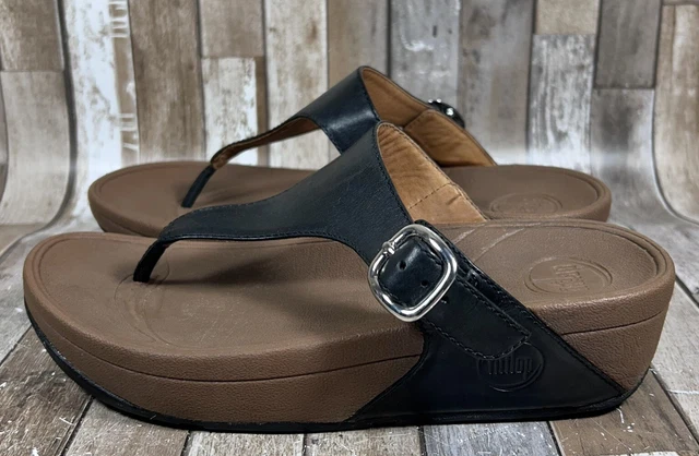 FitFlop The Skinny Black Toe-Post Sandals Women's Size 6 Flip Flop Thong Buckle