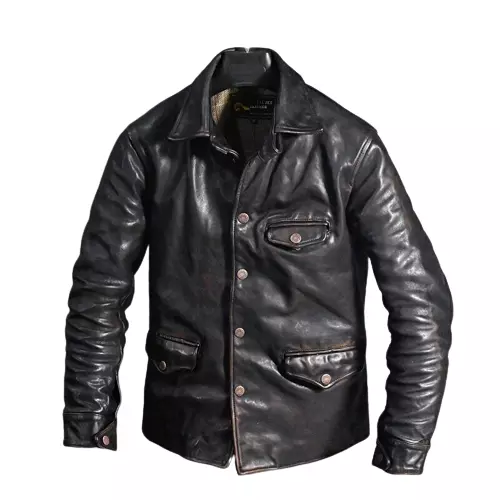 Men`s Biker Vintage Style Black Motorcycle Distressed Genuine Leather Jacket