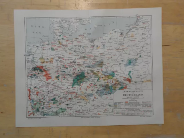 Orig.(1906) Lithographie Landkarte Industriekarte von Deutschland