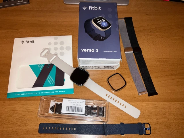 FITBIT VERSA 3 Oro Smartwatch 40mm GPS SpO2 + 6 cinturini con scatola ...