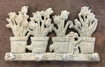FLOWER POT 4 HOOK Bathroom or Kitchen Towel Hanger shabby chic farmhouse country