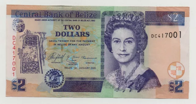 Belize 2 Dollars 2005 Pick 66 B Aunc