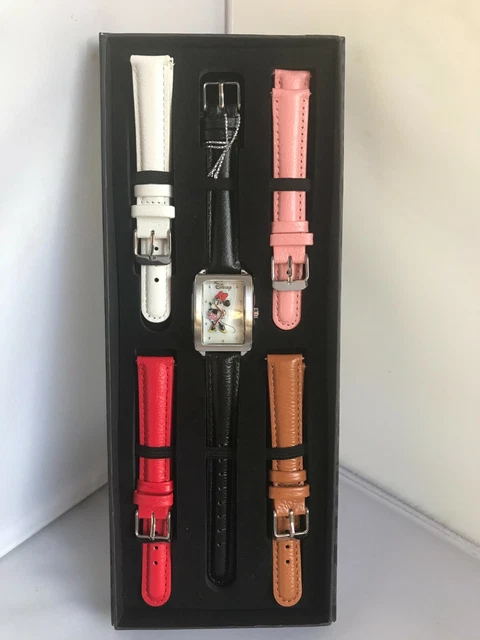 Disney Edizione Limitata Topolino Orologio In Pelle Set 5 Cinturini Scatola Nuovo M/1