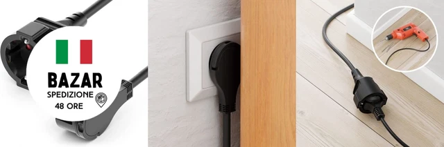 deleyCON Cavo Elettrico 2m Prolunga con Spina Piatta Schuko 2 M, Nero
