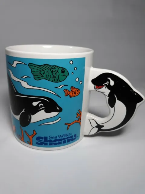 Vintage Sea World SHAMU Mug Cup Park Souvenir Orca Whale Handle Ocean Marine