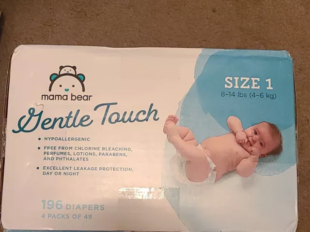 Mama Bear Gentle Touch Hypoallergenic Disposable Baby Diapers, Size 1 NEW