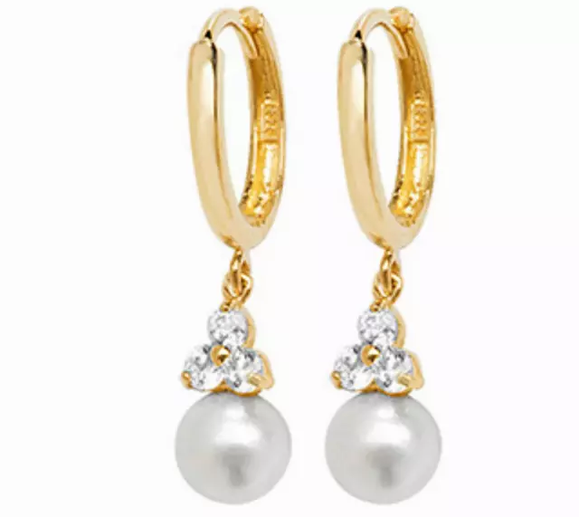 9CT PEARL EARRINGS DROP 9 CARAT YELLOW GOLD 4.9mm Fresh Water Cultured Pearls